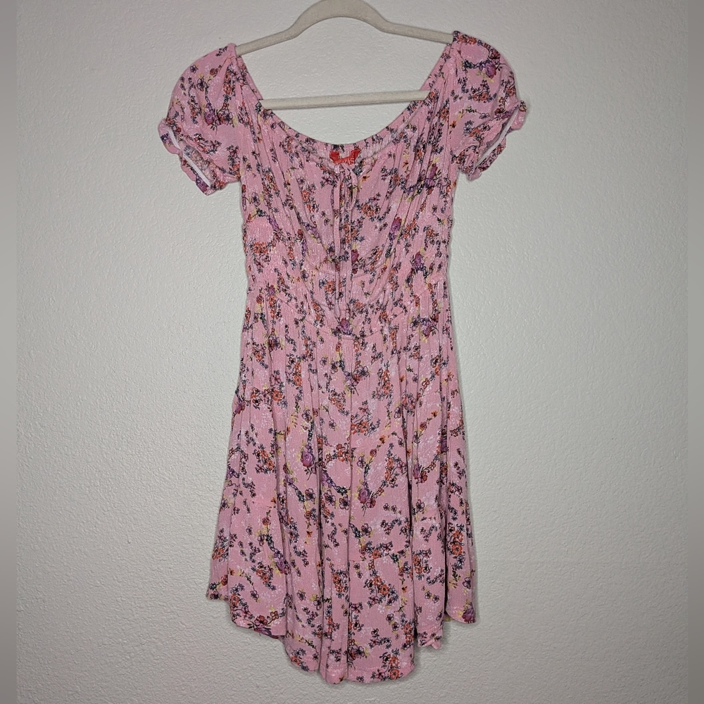Hot Kiss Womens Vintage Y2K Floral Tie Front Coquette Pink Babydoll Mini Dress M